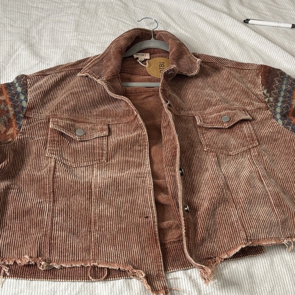 BiBi Jackets & Blazers - BiBi Brown Corduroy Jacket with Patterned Sleeves